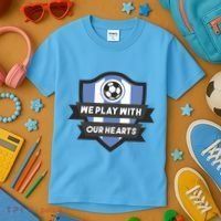 We Play With Our Hearts Soccer Player Kids T-Shirt thumb 3
