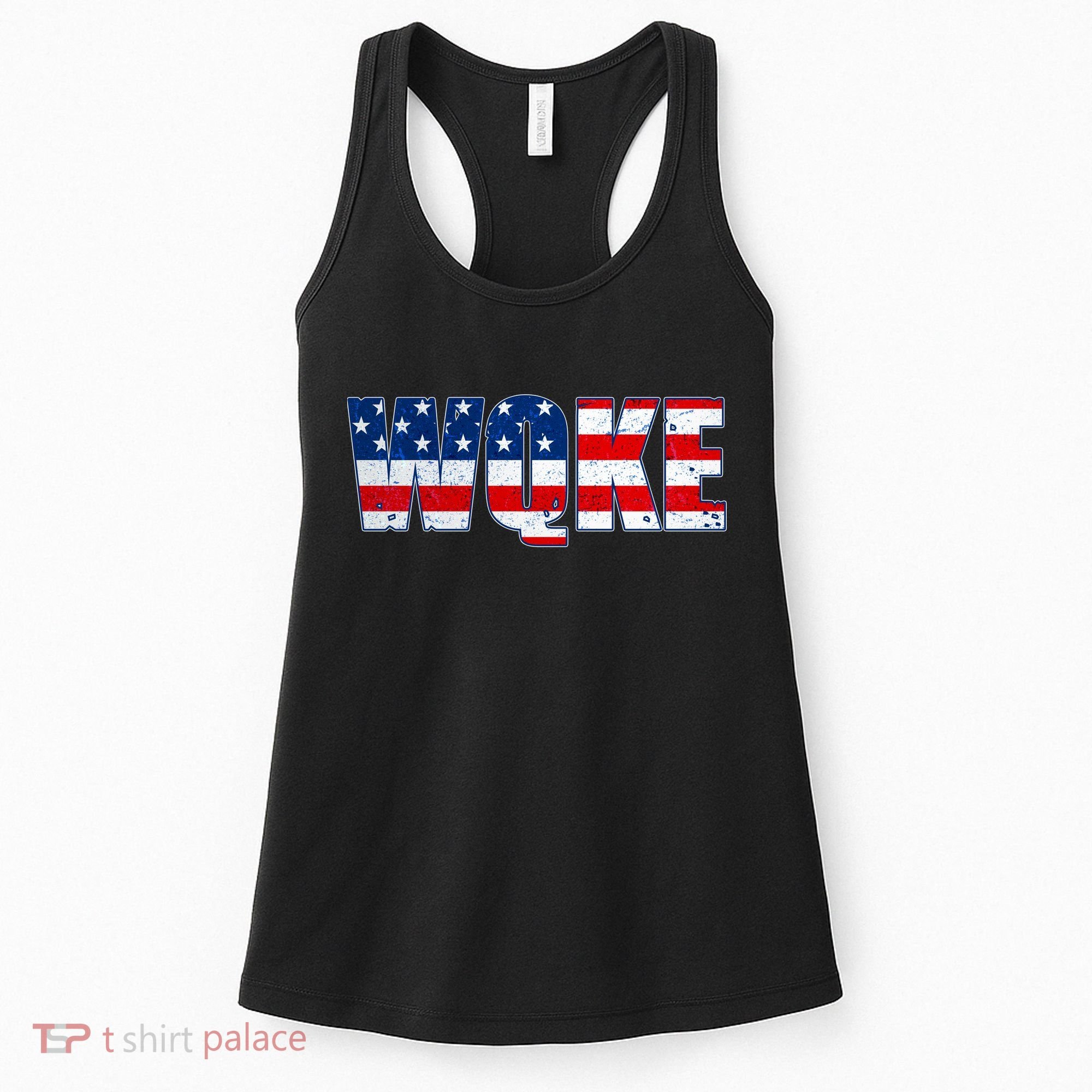 WQKE Woke QAnon American Flag Women's Tank Top