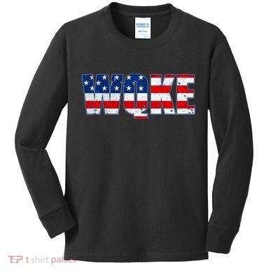 WQKE Woke QAnon American Flag Kids Long Sleeve Shirt