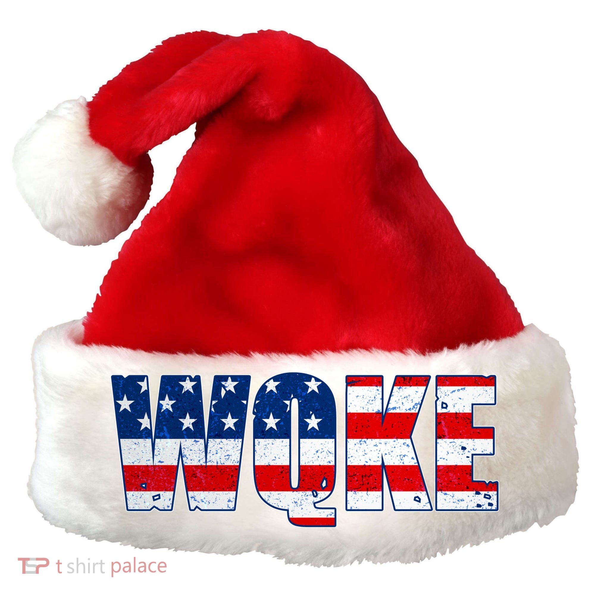 WQKE Woke QAnon American Flag Santa Hat