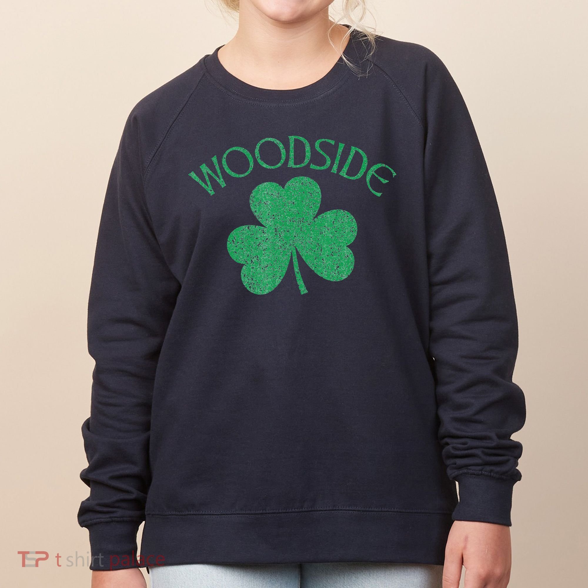 Woodside Queens NY Irish Shamrock Distressed Green Women's Sweatshirt