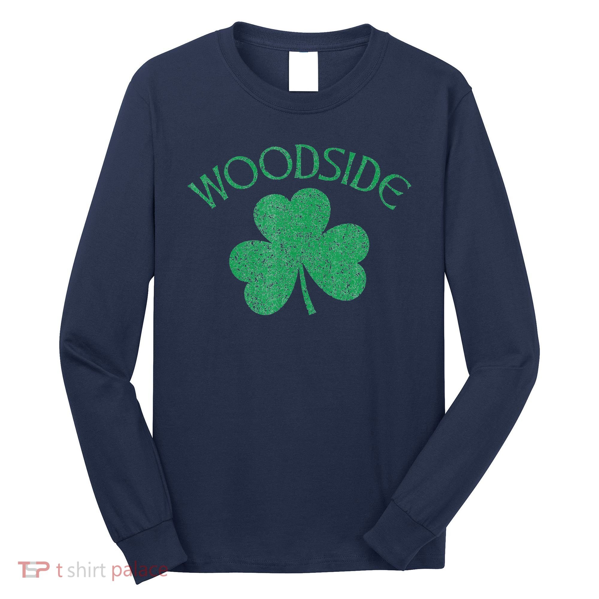 Woodside Queens NY Irish Shamrock Distressed Green Long Sleeve Shirt