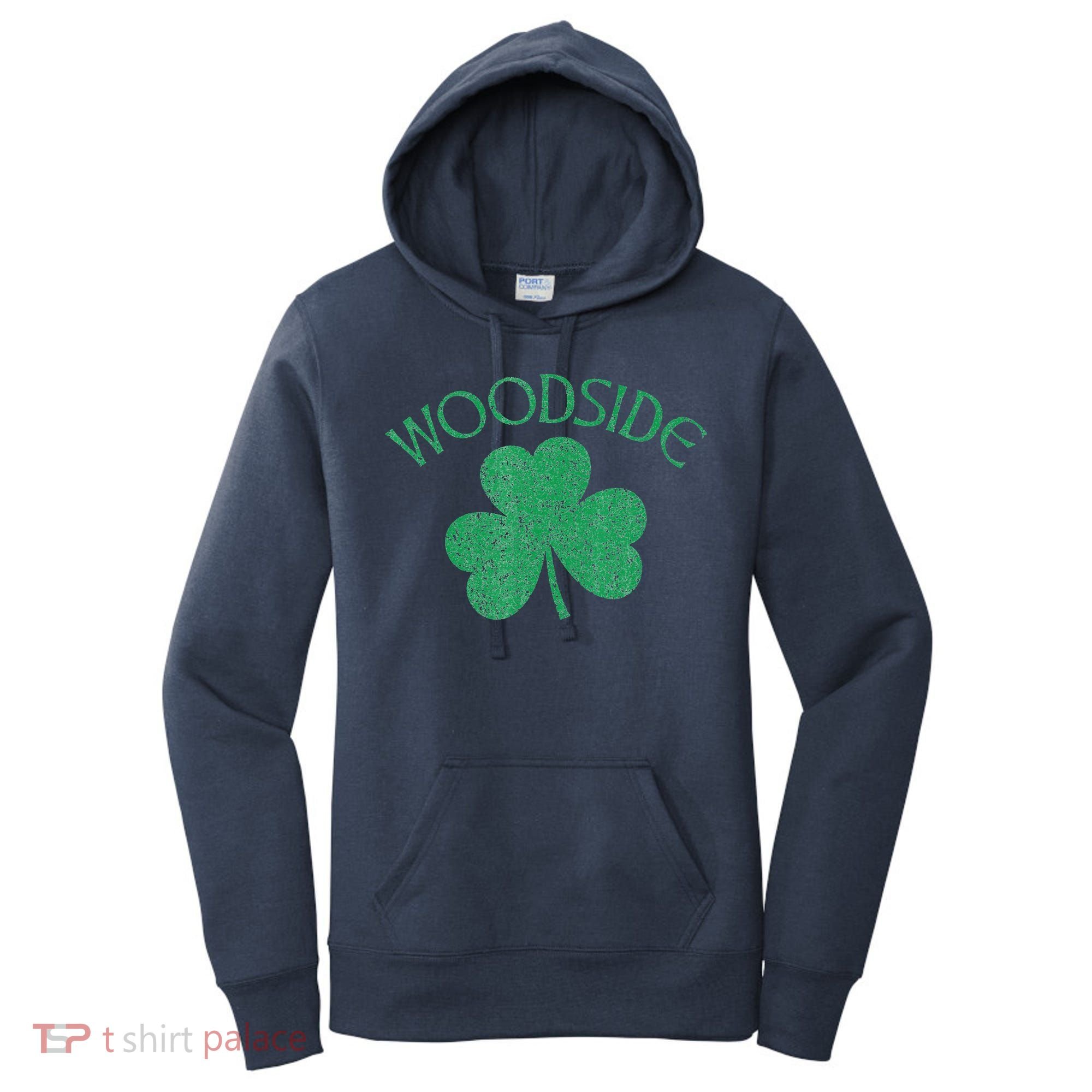 Woodside Queens NY Irish Shamrock Distressed Green Women's Hoodie