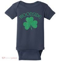 Woodside Queens NY Irish Shamrock Distressed Green Baby Bodysuit thumb 0