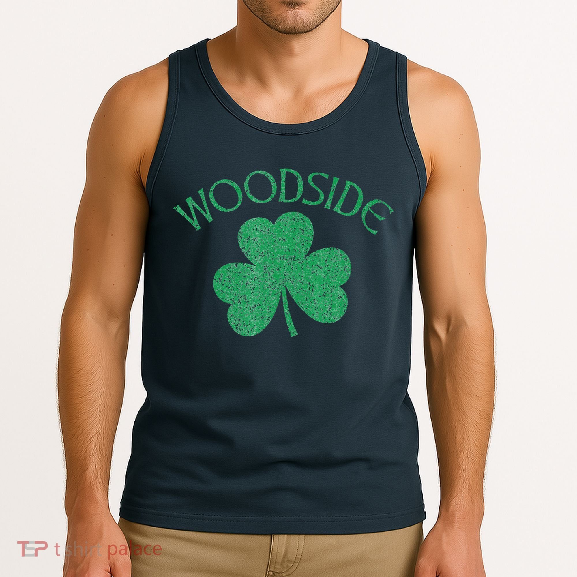 Woodside Queens NY Irish Shamrock Distressed Green Tank Top