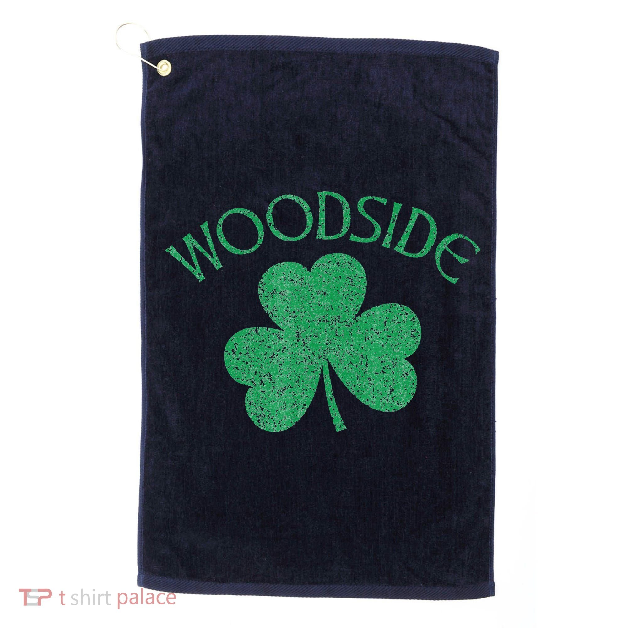 Woodside Queens NY Irish Shamrock Distressed Green Golf Towel