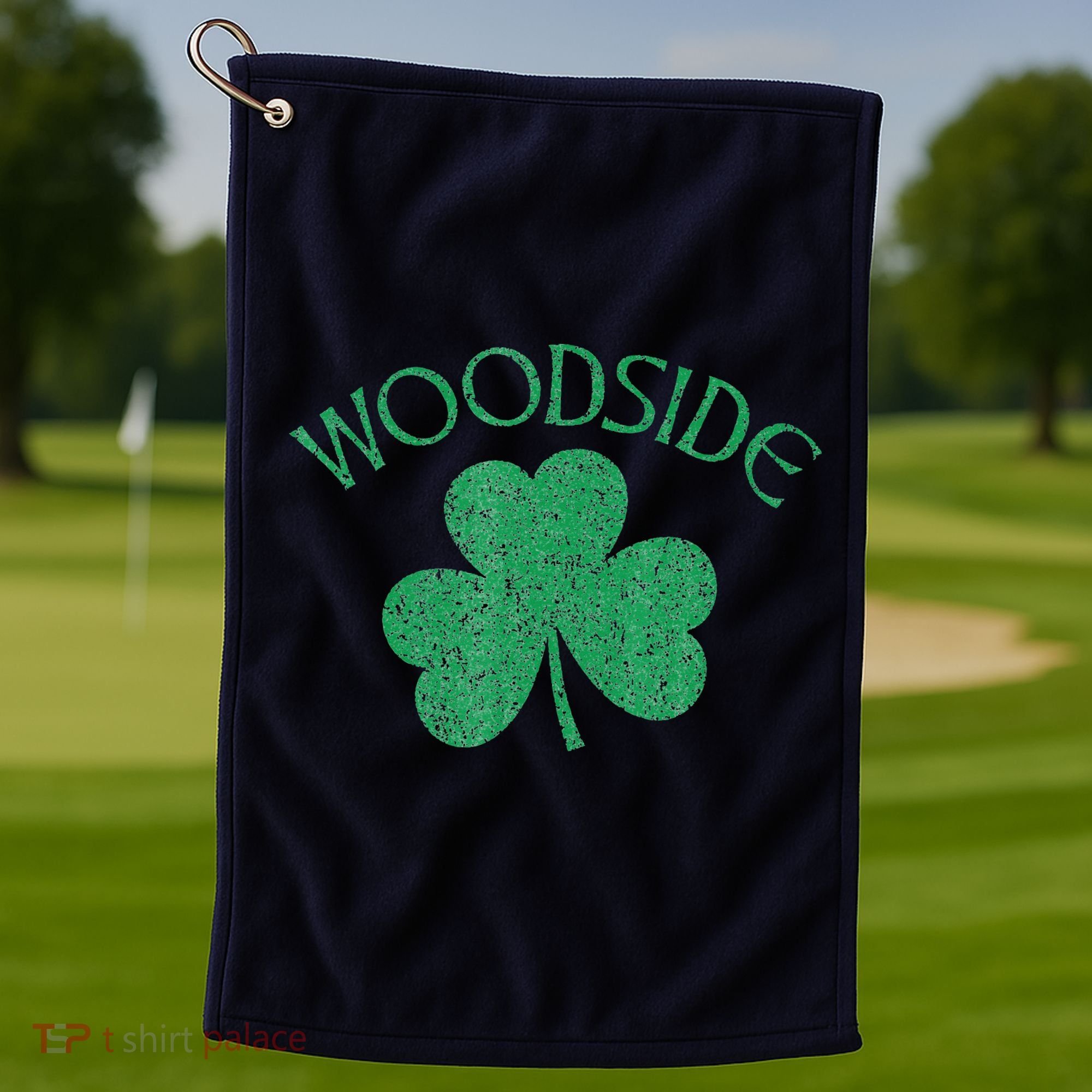 Woodside Queens NY Irish Shamrock Distressed Green Golf Towel