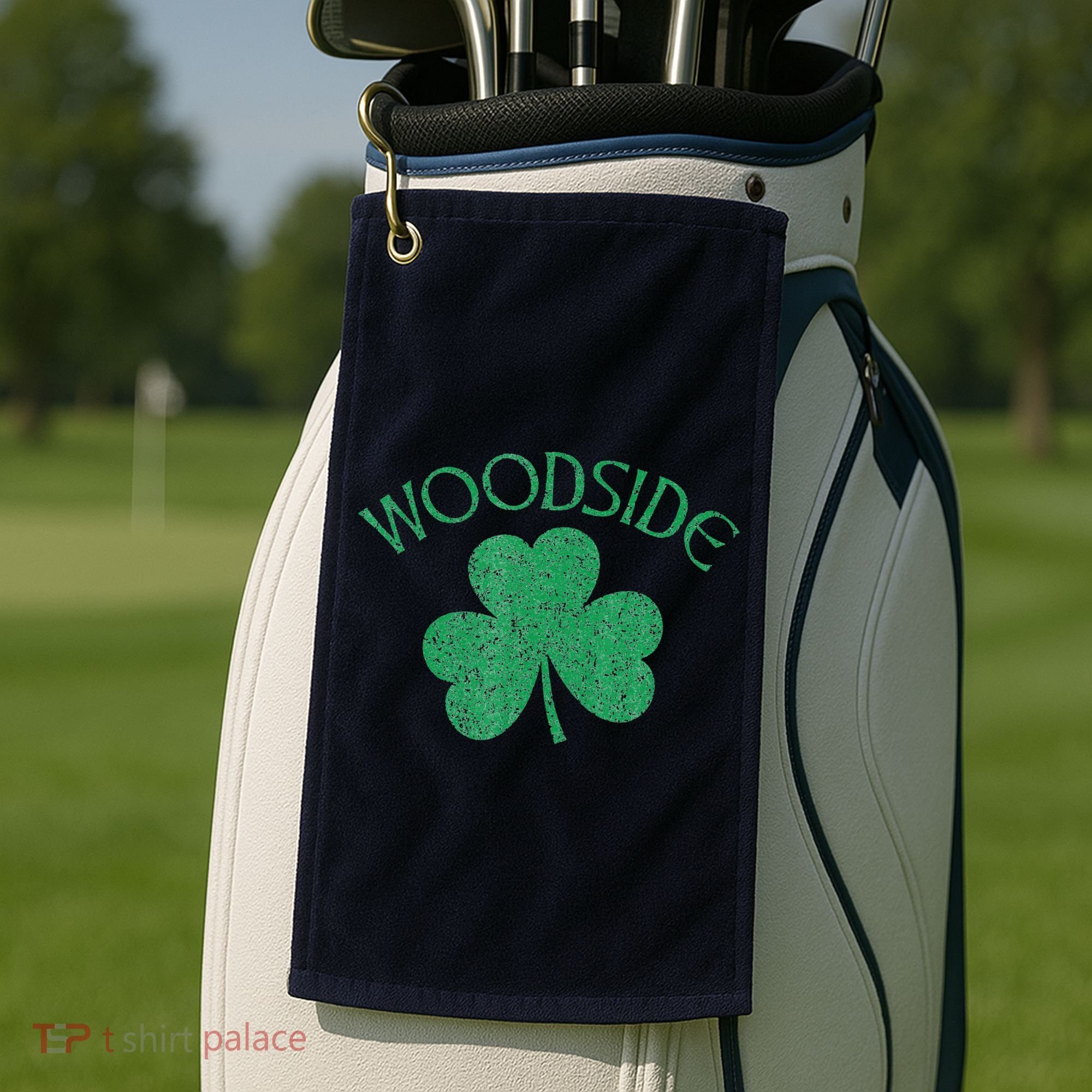 Woodside Queens NY Irish Shamrock Distressed Green Golf Towel
