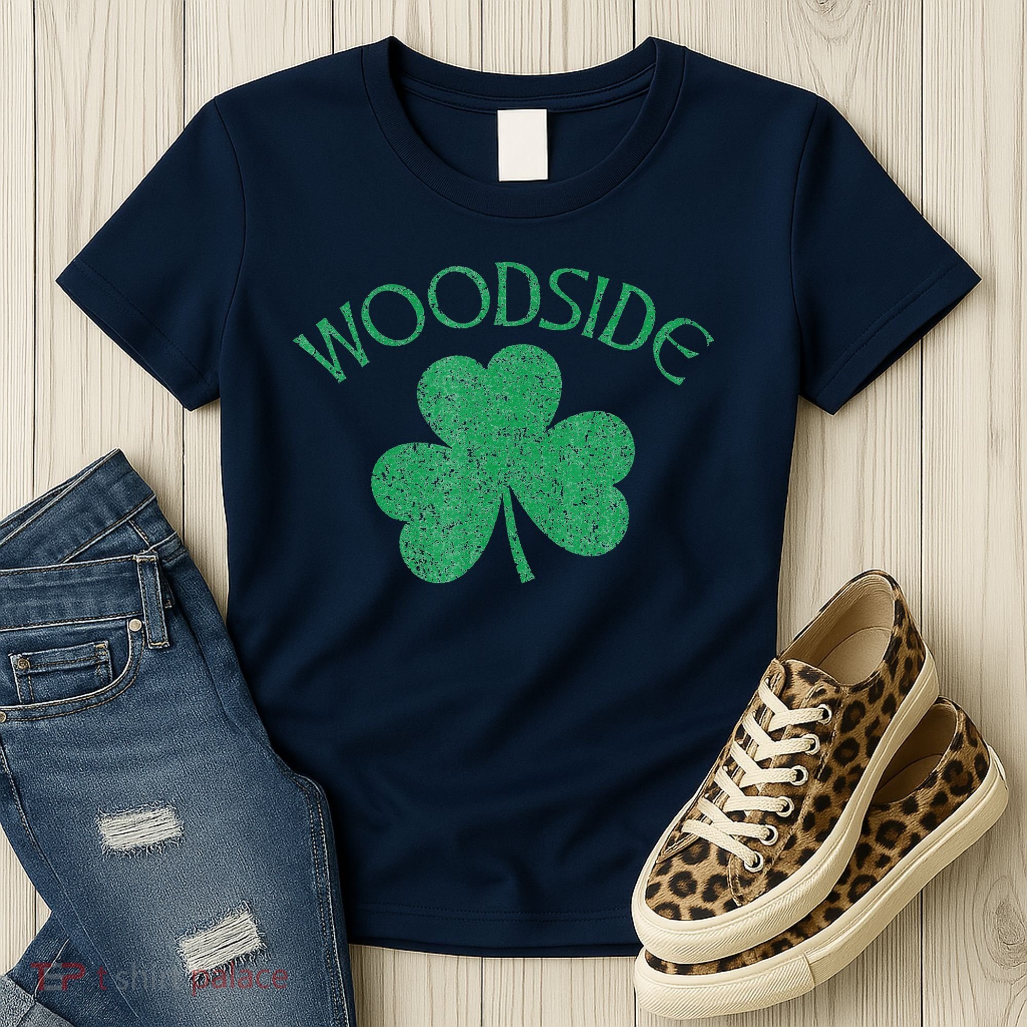 Woodside Queens NY Irish Shamrock Distressed Green Women's T-Shirt