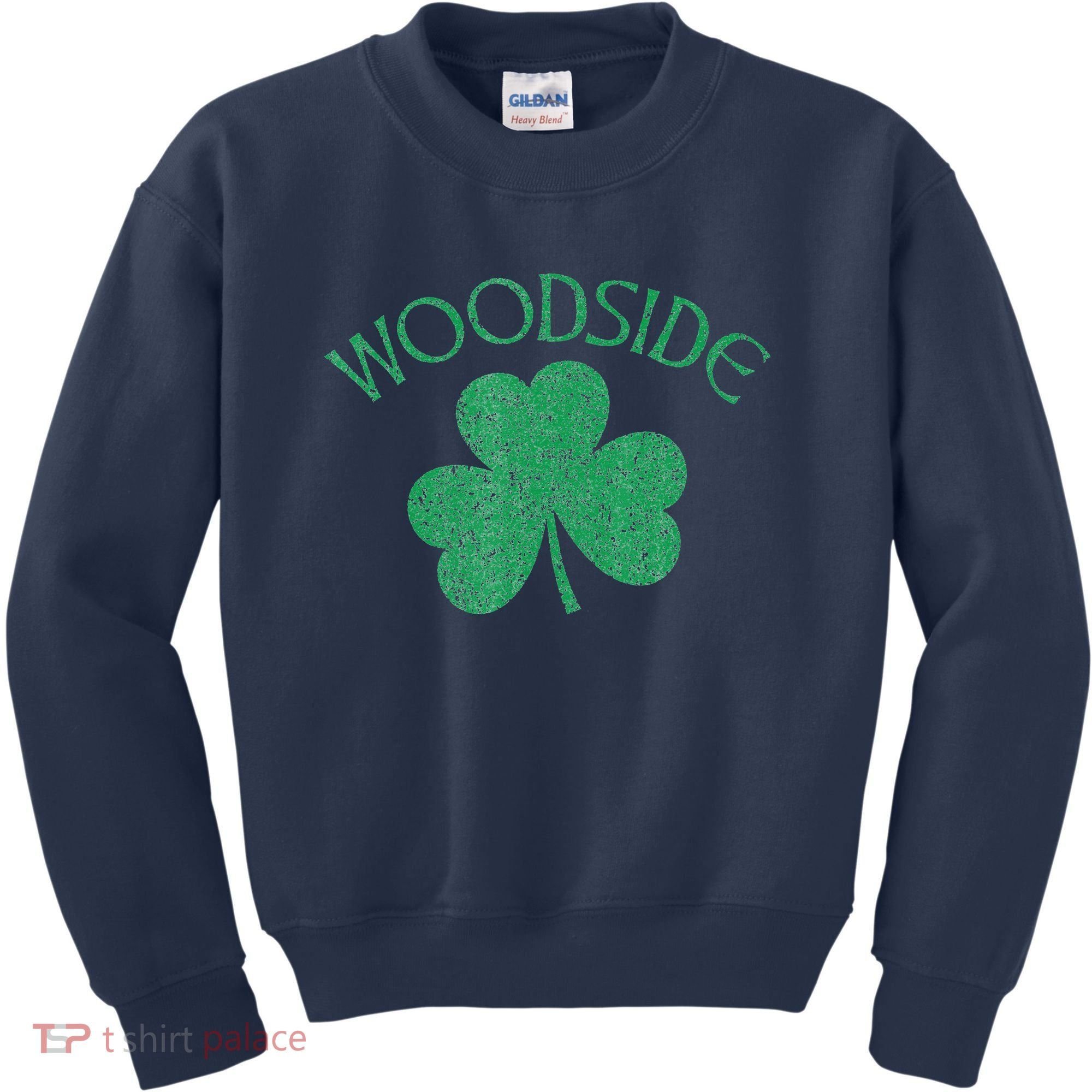 Woodside Queens NY Irish Shamrock Distressed Green Kids Sweatshirt