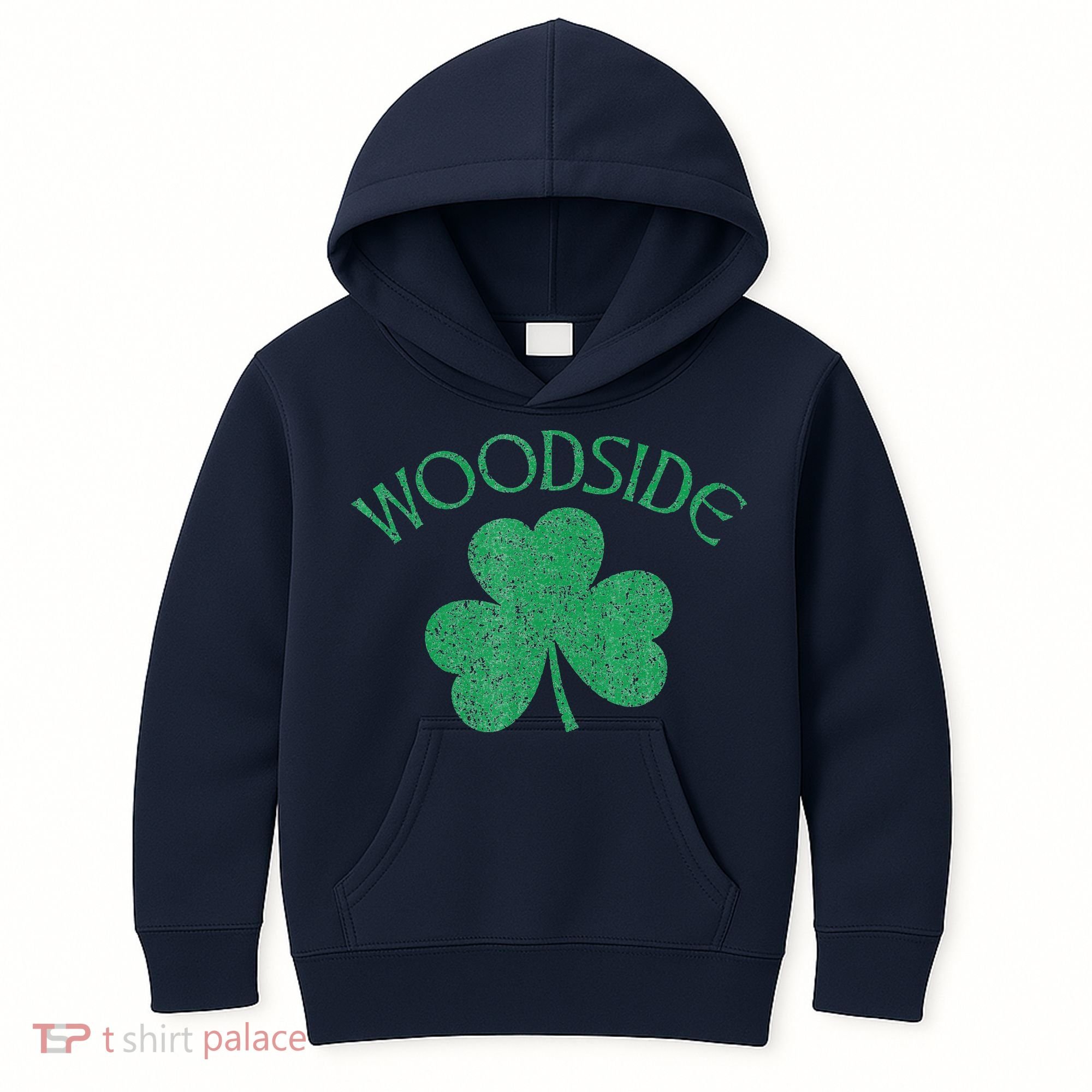 Woodside Queens NY Irish Shamrock Distressed Green Kids Hoodie