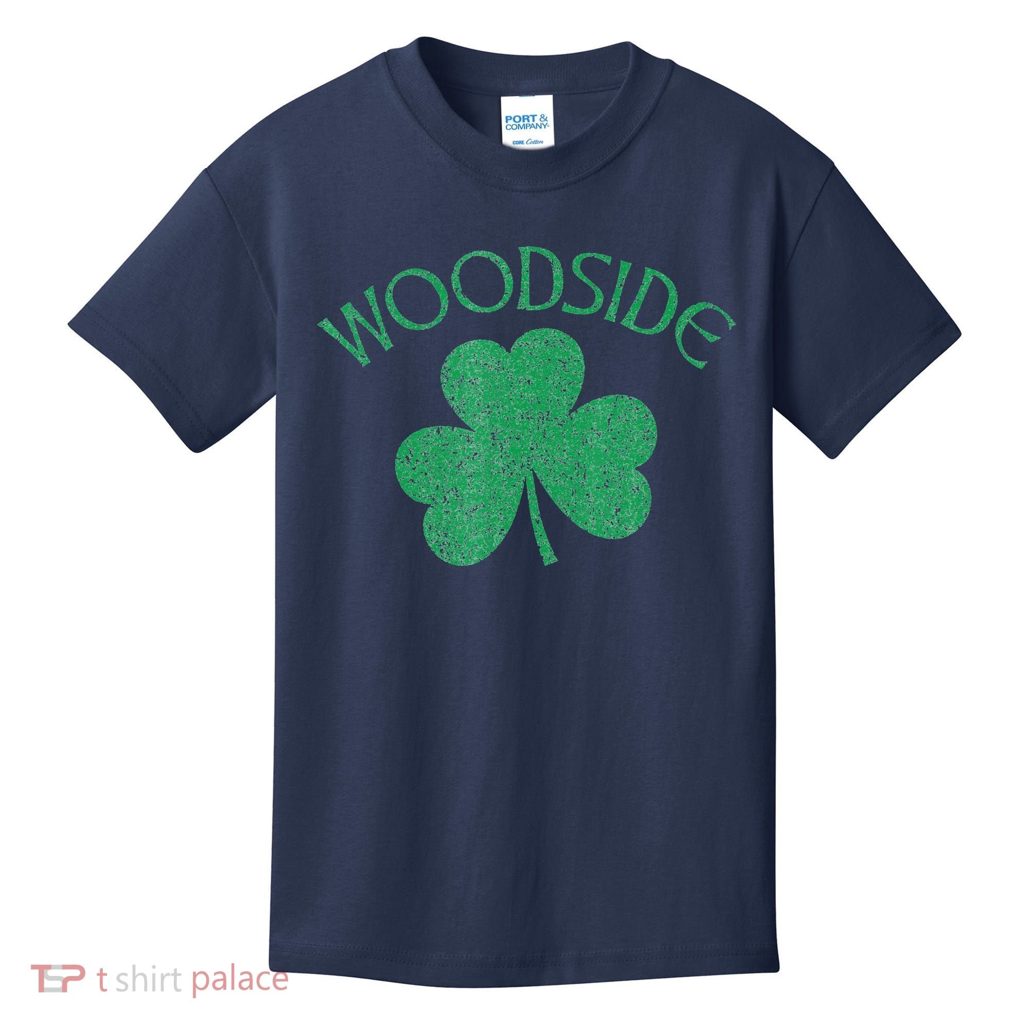 Woodside Queens NY Irish Shamrock Distressed Green Kids T-Shirt