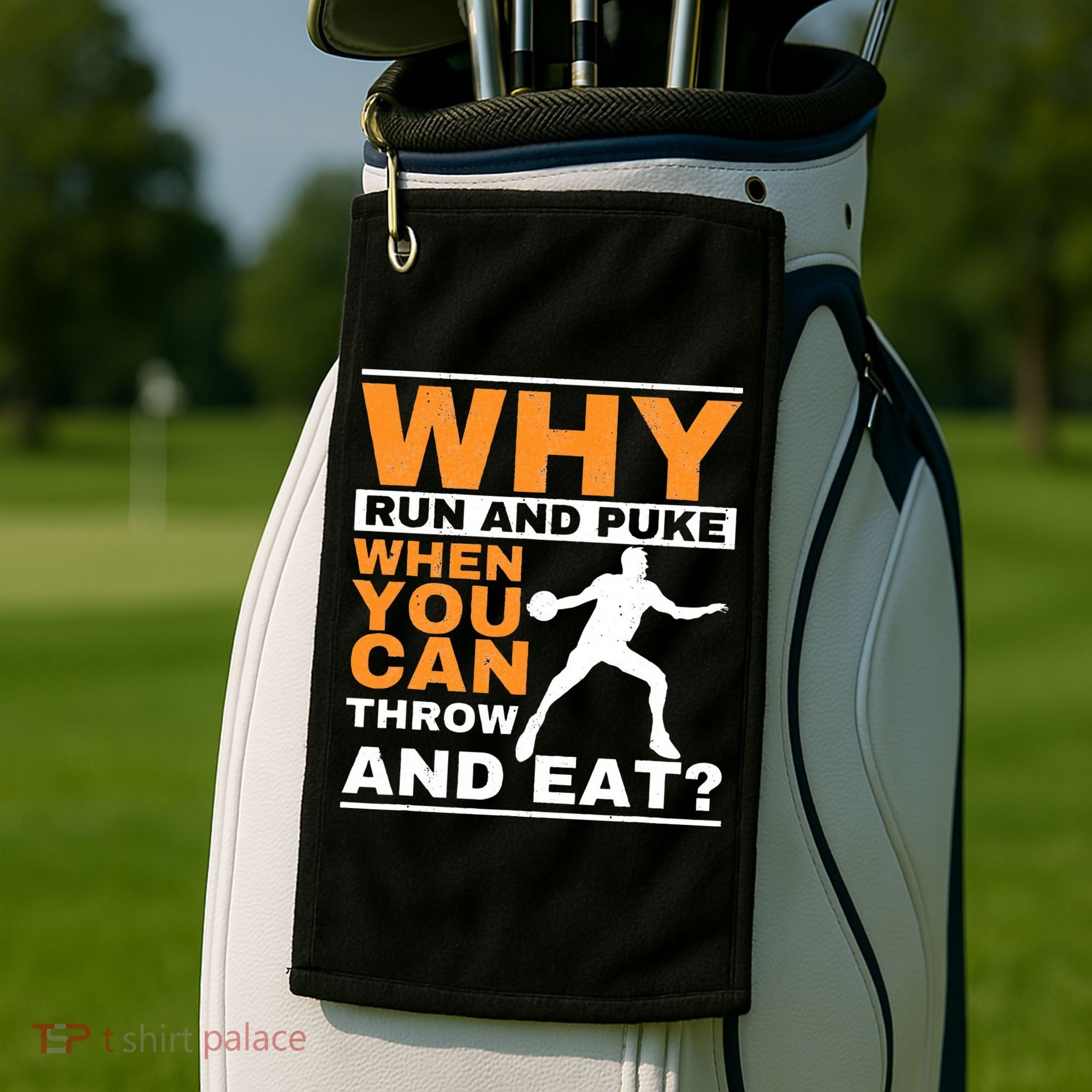 Why Run And Puke Discus Thrower Throw Tack And Field Discus Golf Towel