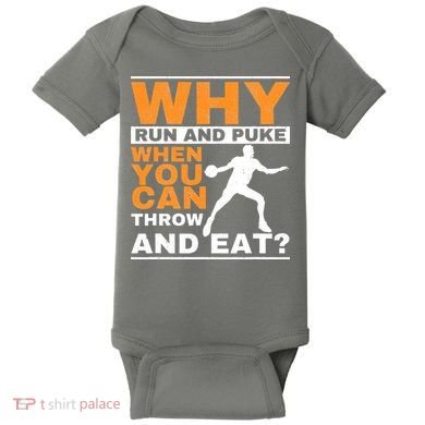 Why Run And Puke Discus Thrower Throw Tack And Field Discus Baby Bodysuit