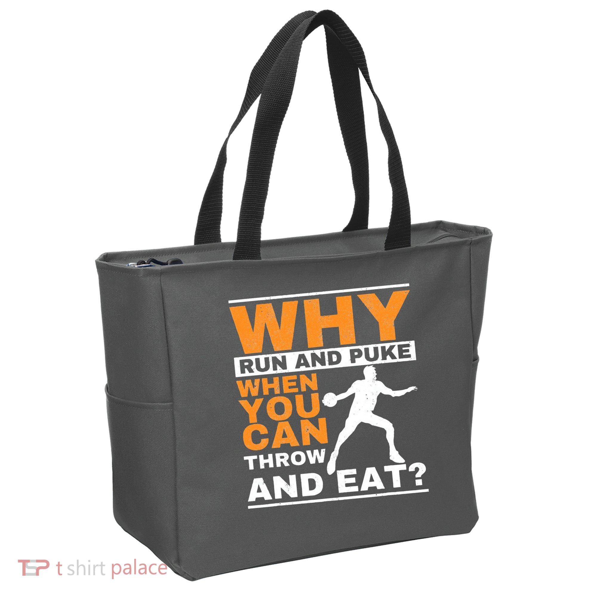Why Run And Puke Discus Thrower Throw Tack And Field Discus Tote Bag