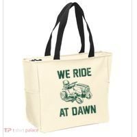 We Ride At Dawn Retro Lawn Mowing Dad Funny Mower Tote Bag thumb 2