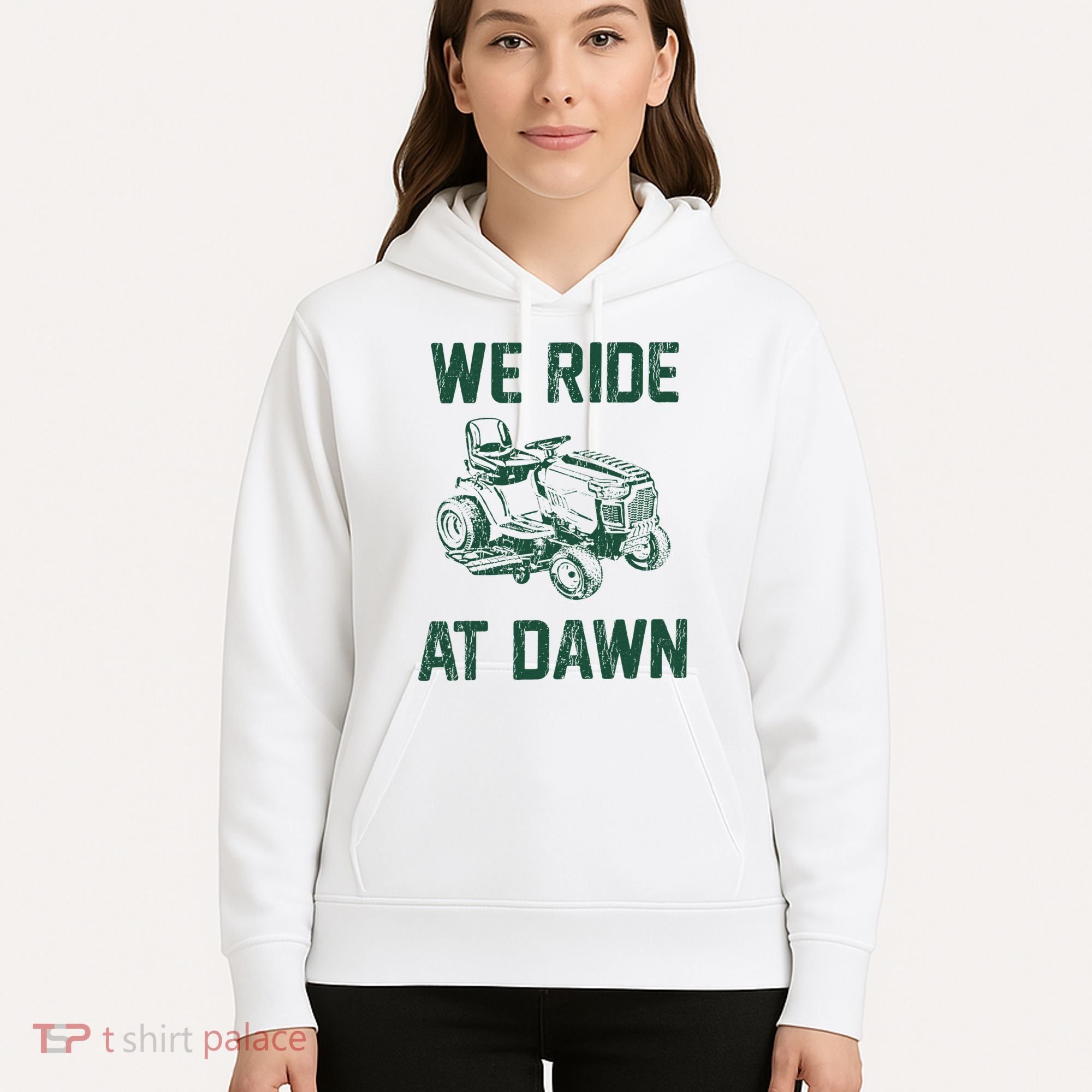 We Ride At Dawn Retro Lawn Mowing Dad Funny Mower Hoodie
