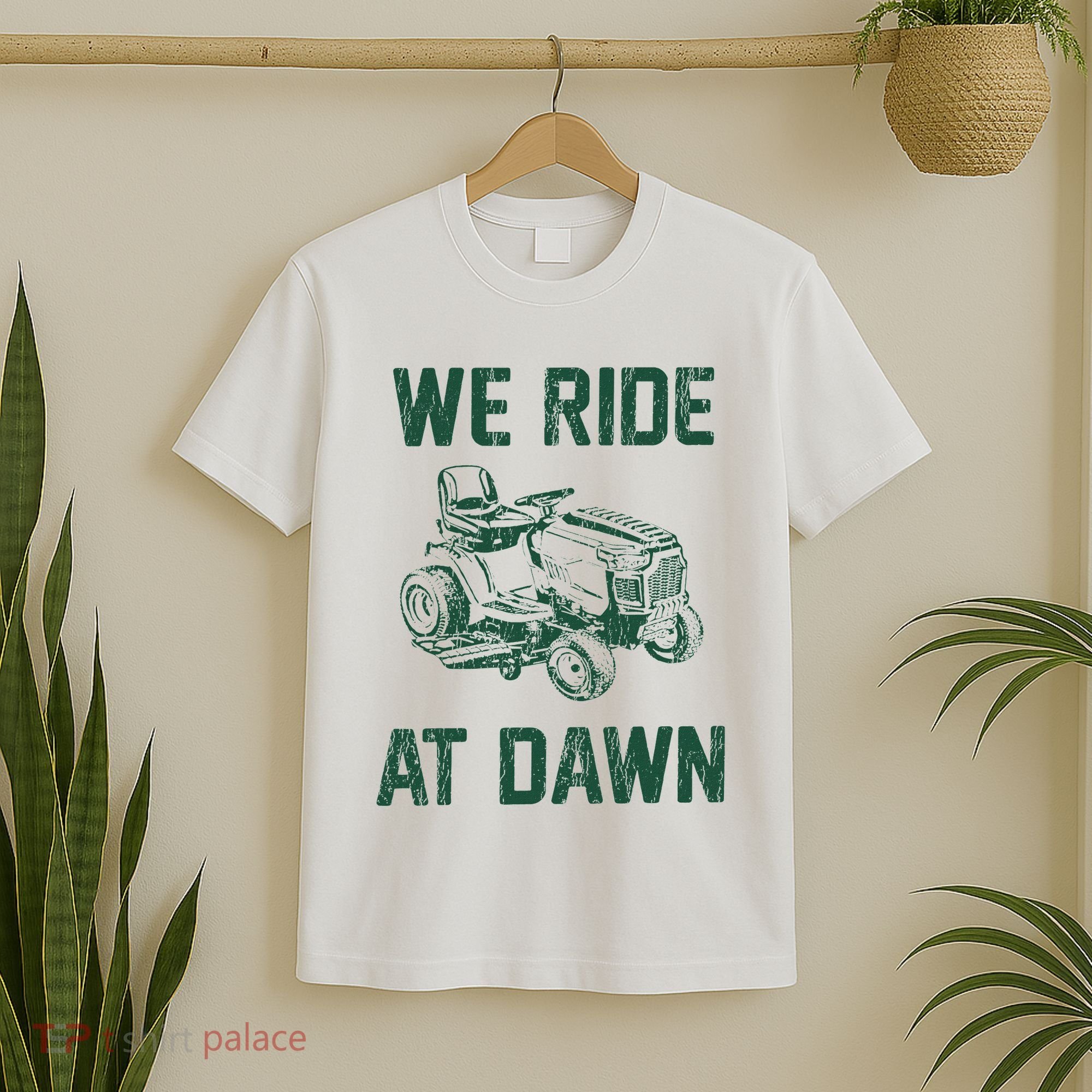 We Ride At Dawn Retro Lawn Mowing Dad Funny Mower T-Shirt