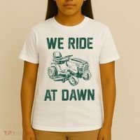 We Ride At Dawn Retro Lawn Mowing Dad Funny Mower T-Shirt thumb 4