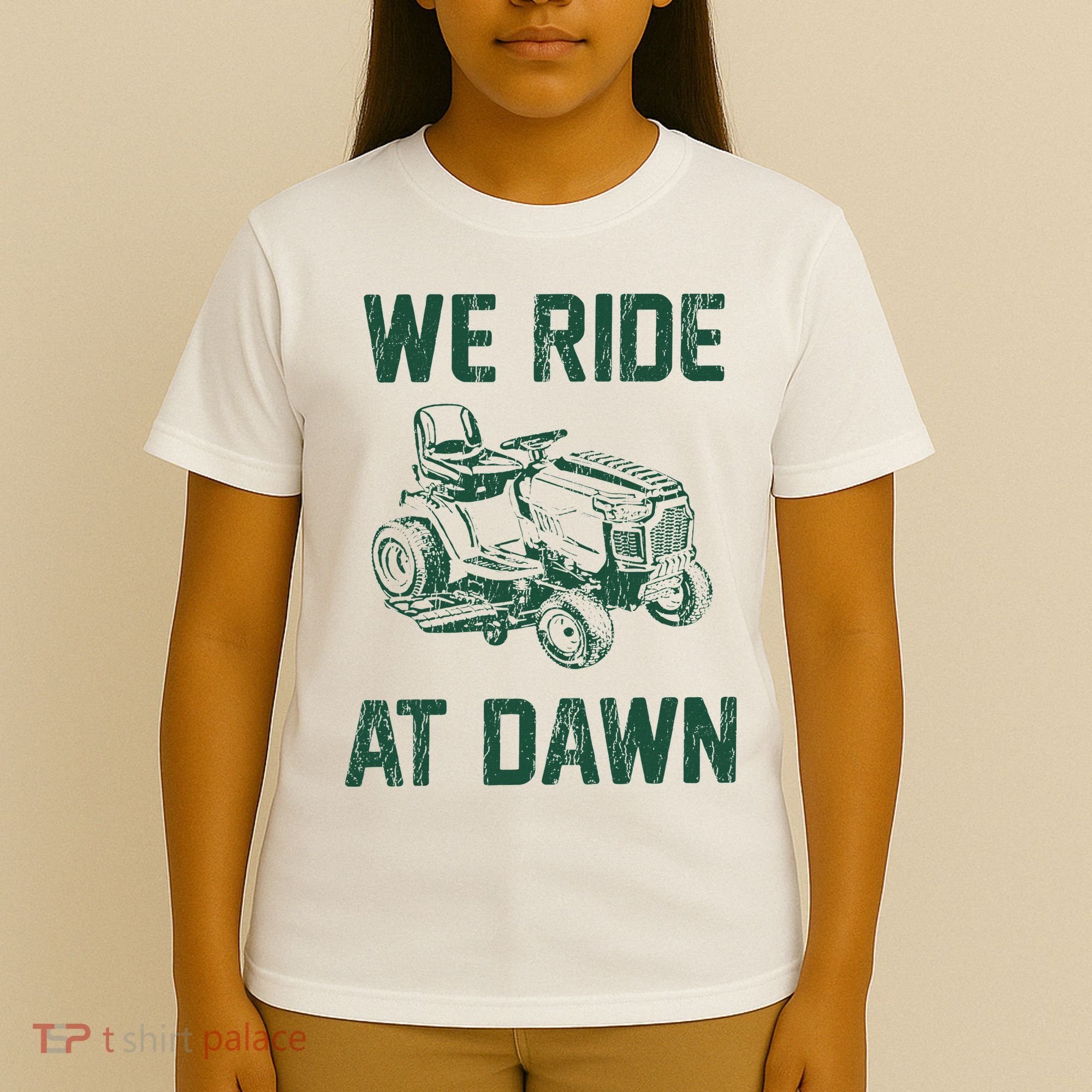 We Ride At Dawn Retro Lawn Mowing Dad Funny Mower T-Shirt