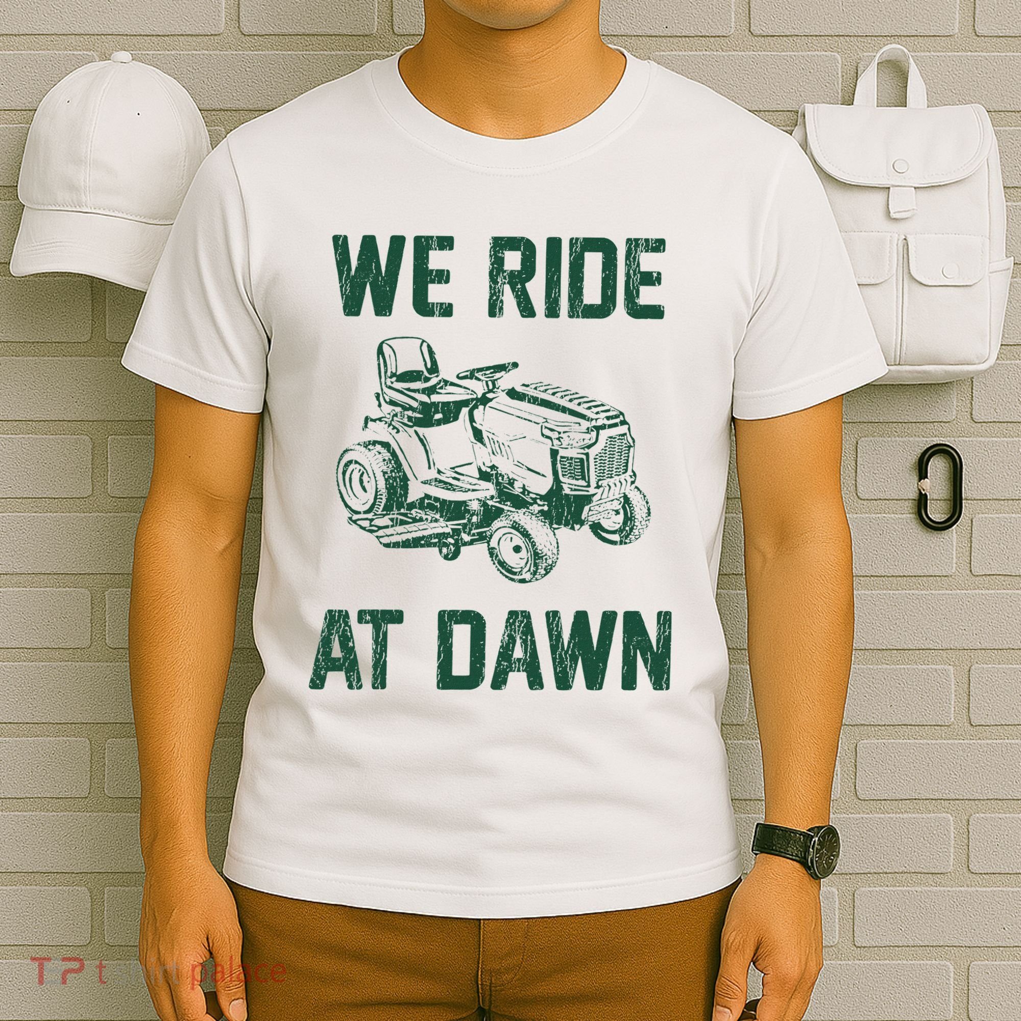 We Ride At Dawn Retro Lawn Mowing Dad Funny Mower T-Shirt