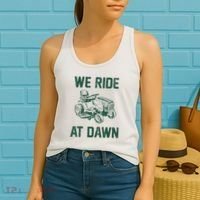 We Ride At Dawn Retro Lawn Mowing Dad Funny Mower Women's Tank Top thumb 2
