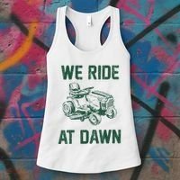 We Ride At Dawn Retro Lawn Mowing Dad Funny Mower Women's Tank Top thumb 3