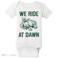 We Ride At Dawn Retro Lawn Mowing Dad Funny Mower Baby Bodysuit thumb 0