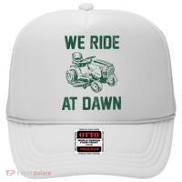 We Ride At Dawn Retro Lawn Mowing Dad Funny Mower Hat thumb 0