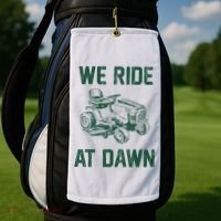 We Ride At Dawn Retro Lawn Mowing Dad Funny Mower Golf Towel thumb 2