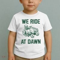 We Ride At Dawn Retro Lawn Mowing Dad Funny Mower Toddler T-Shirt thumb 2