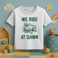 We Ride At Dawn Retro Lawn Mowing Dad Funny Mower Toddler T-Shirt thumb 3