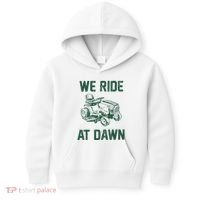 We Ride At Dawn Retro Lawn Mowing Dad Funny Mower Kids Hoodie thumb 0