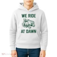 We Ride At Dawn Retro Lawn Mowing Dad Funny Mower Kids Hoodie thumb 4