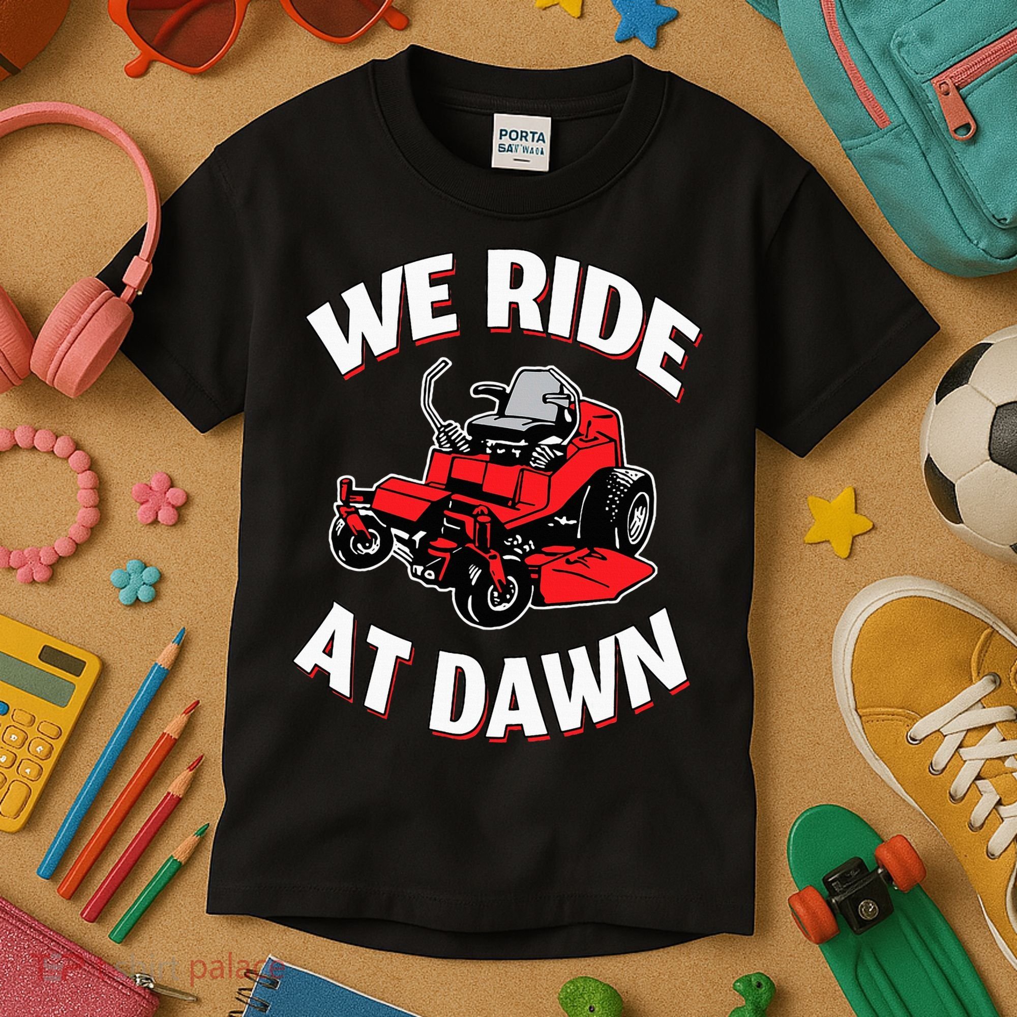 We Ride At Dawn Lawnmower Kids T-Shirt