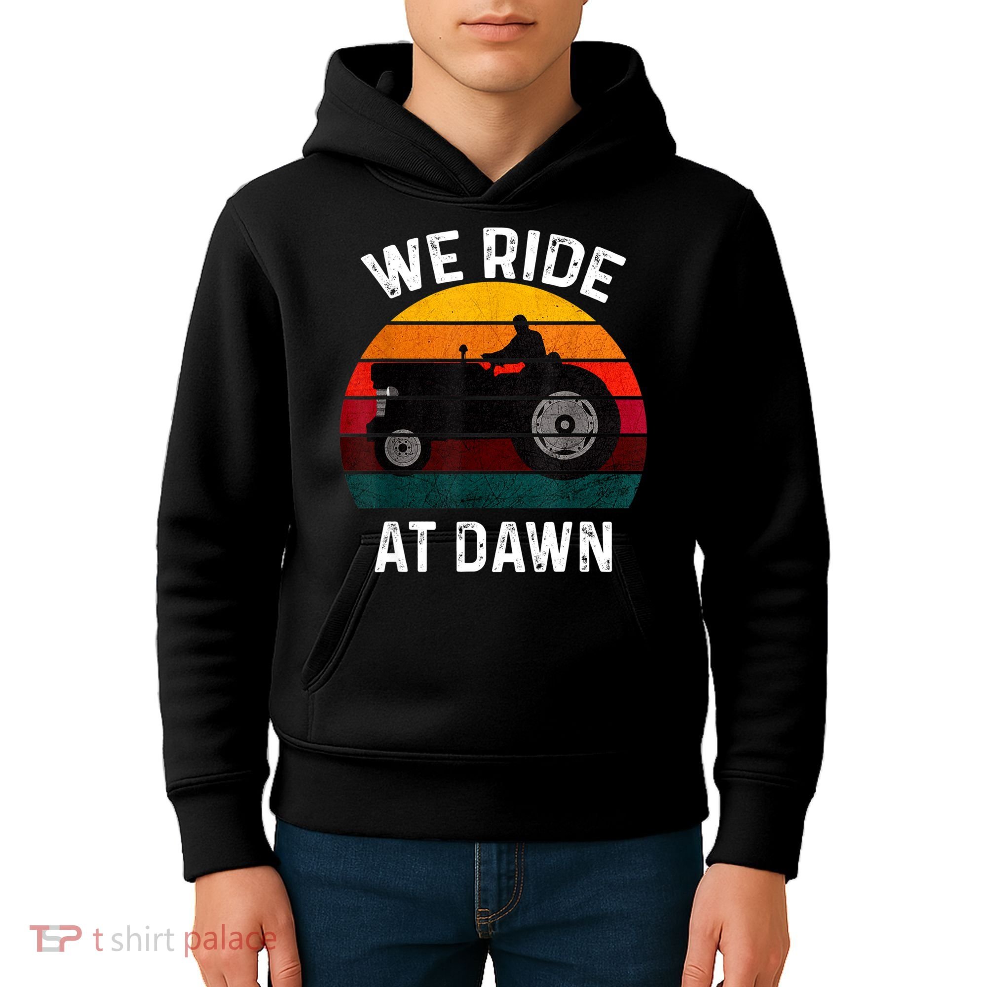 We Ride At Dawn Lawn Mower Lawn Mowing Dad Yard Work For Men Kids Hoodie