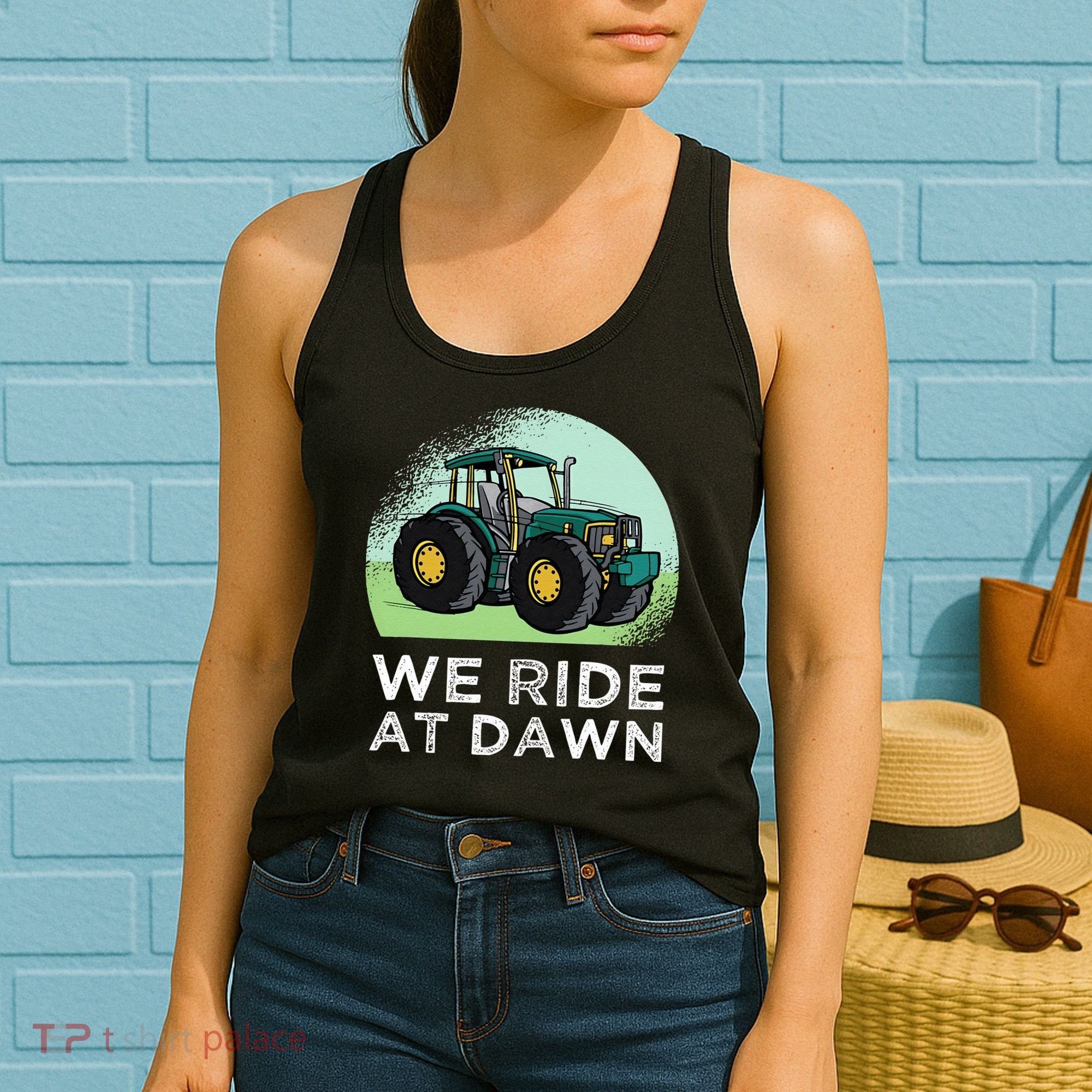 We Ride At Dawn Lawn Mower Lawn Mowing Funny Dad Women's Tank Top