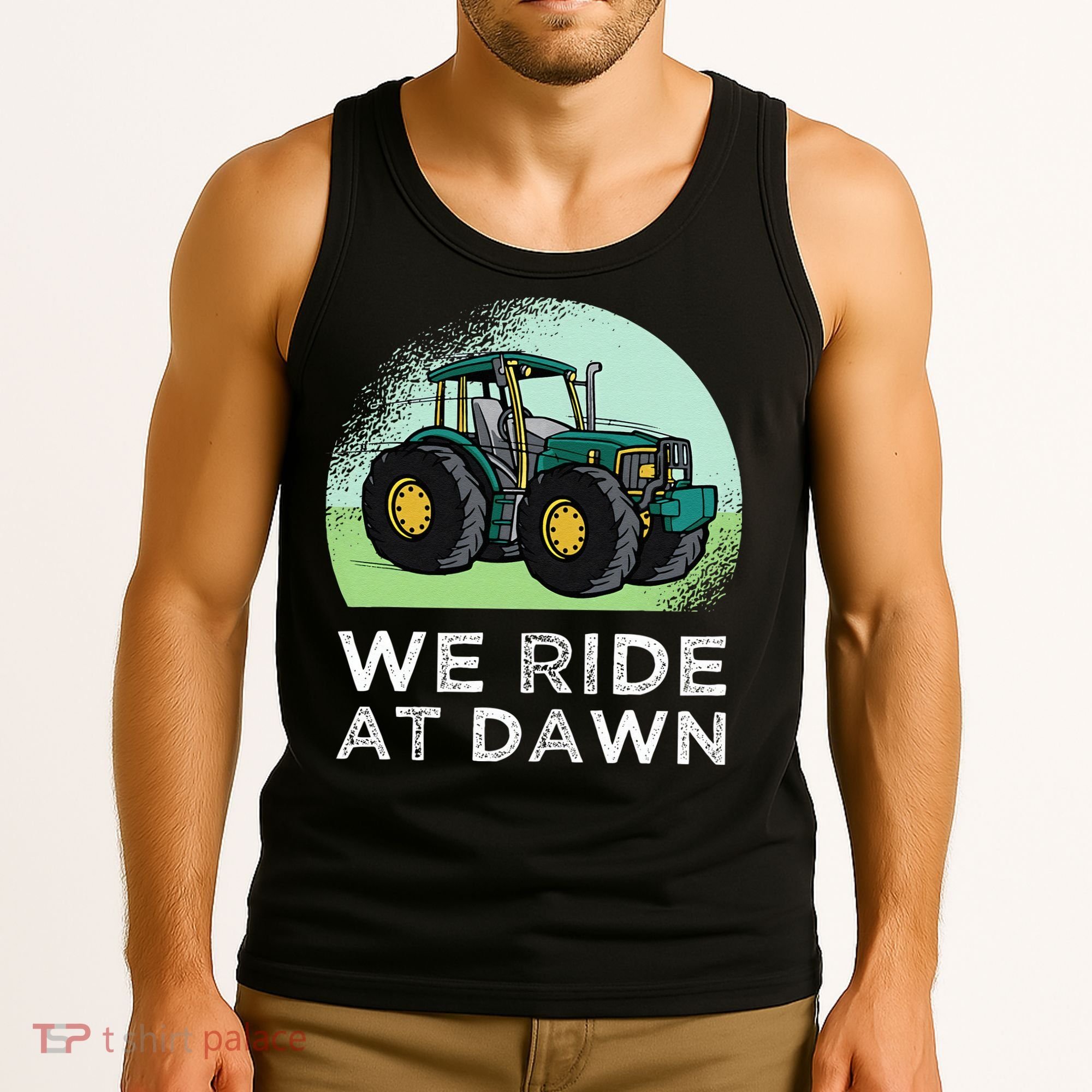 We Ride At Dawn Lawn Mower Lawn Mowing Funny Dad Tank Top