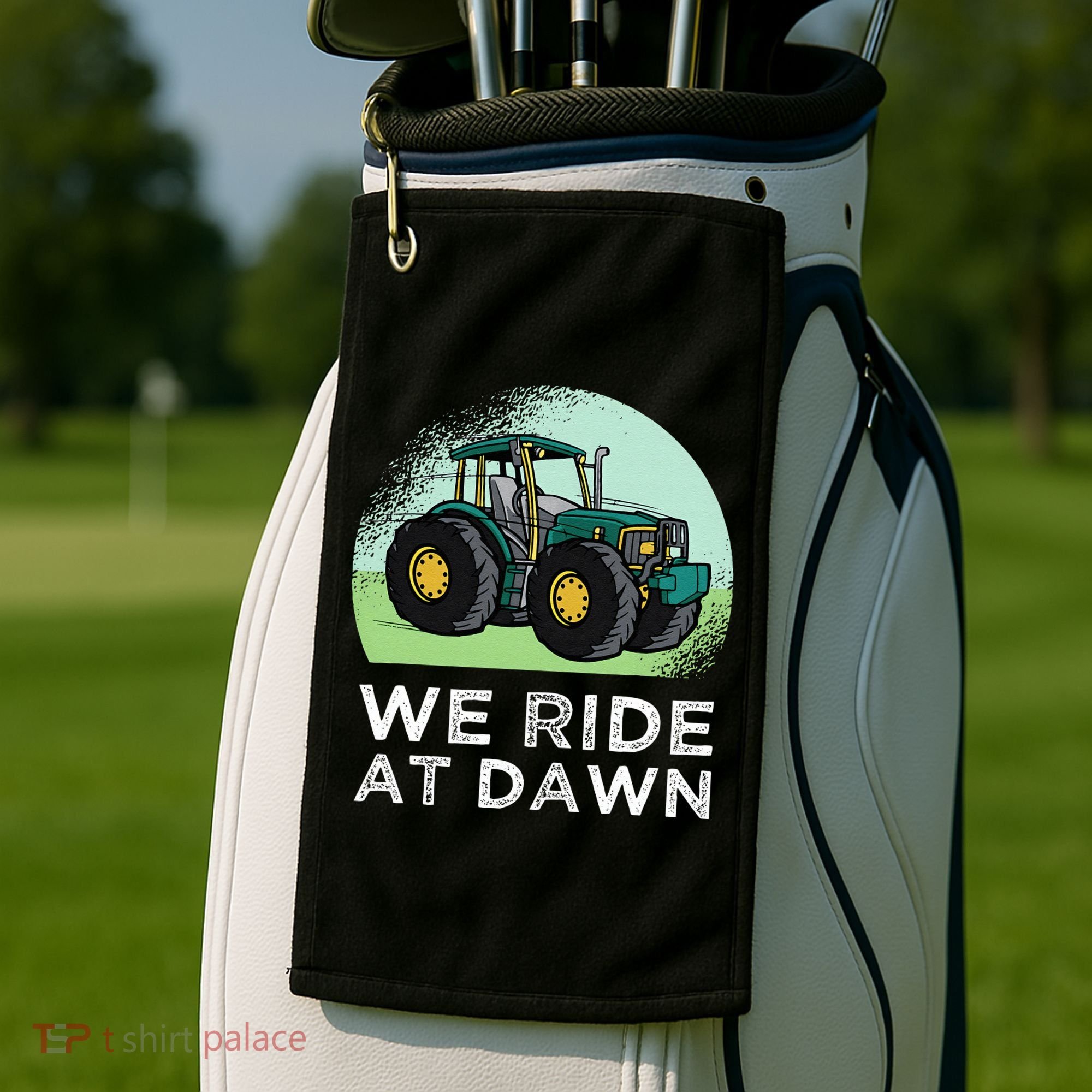 We Ride At Dawn Lawn Mower Lawn Mowing Funny Dad Golf Towel