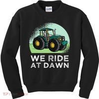 We Ride At Dawn Lawn Mower Lawn Mowing Funny Dad Kids Sweatshirt thumb 0