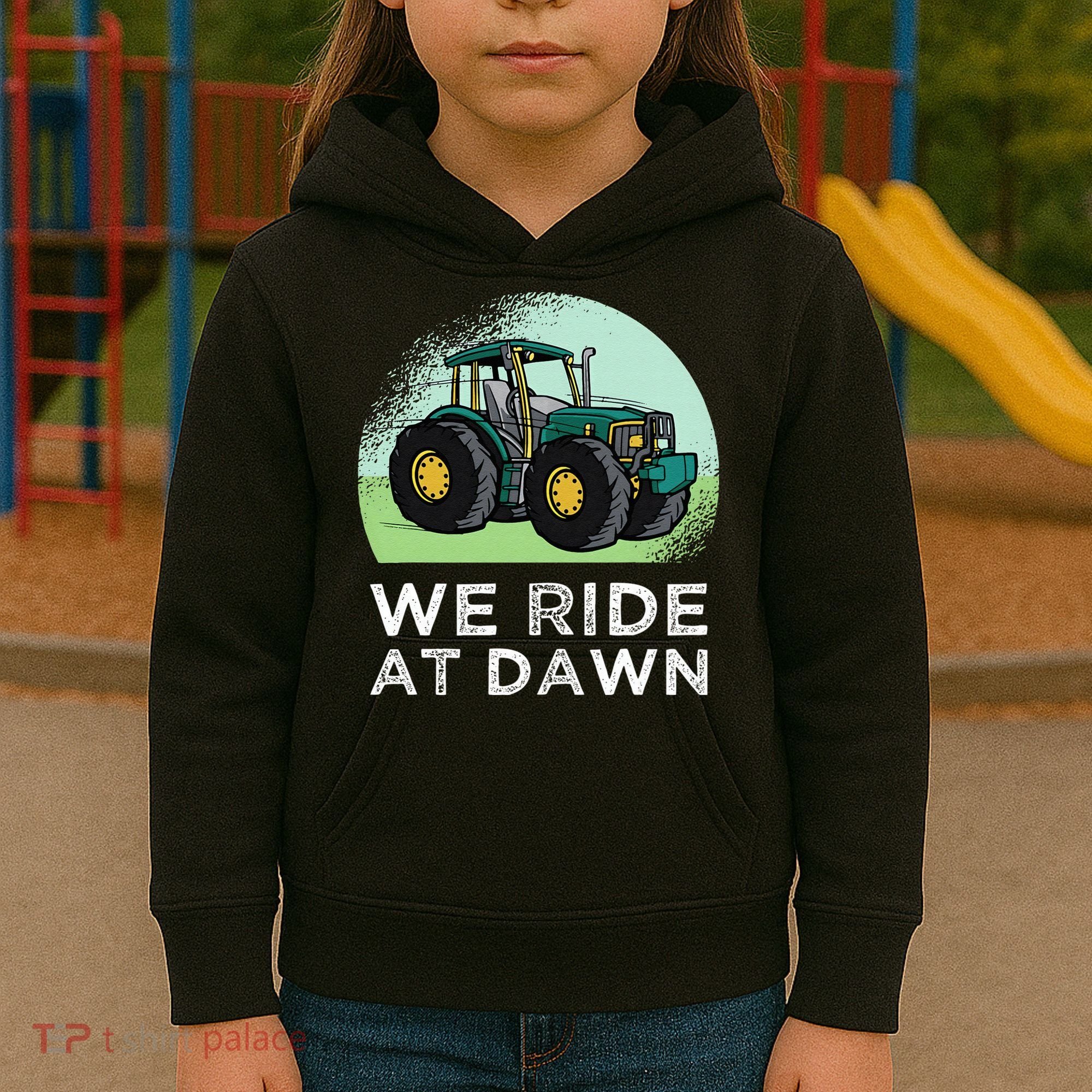 We Ride At Dawn Lawn Mower Lawn Mowing Funny Dad Kids Hoodie