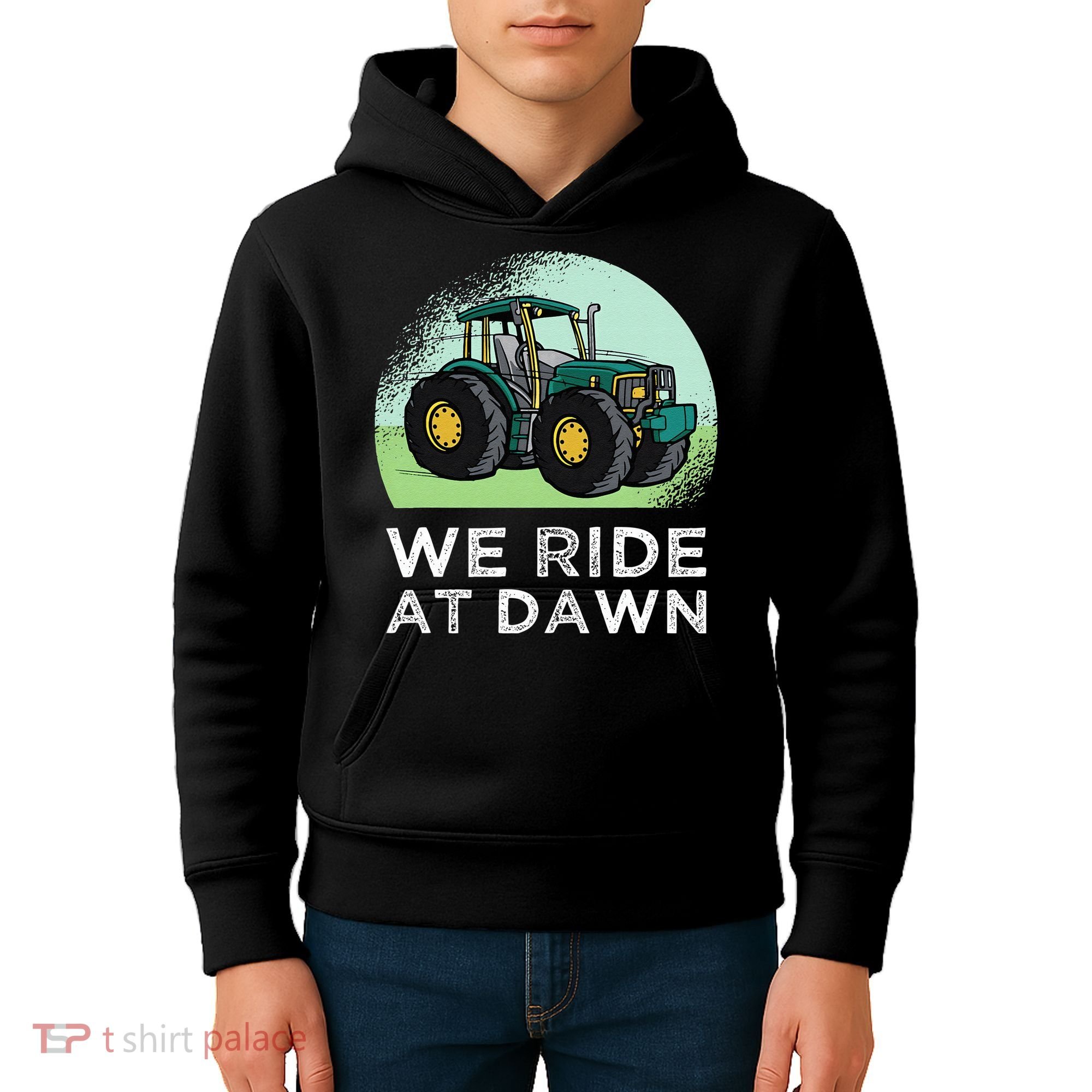 We Ride At Dawn Lawn Mower Lawn Mowing Funny Dad Kids Hoodie