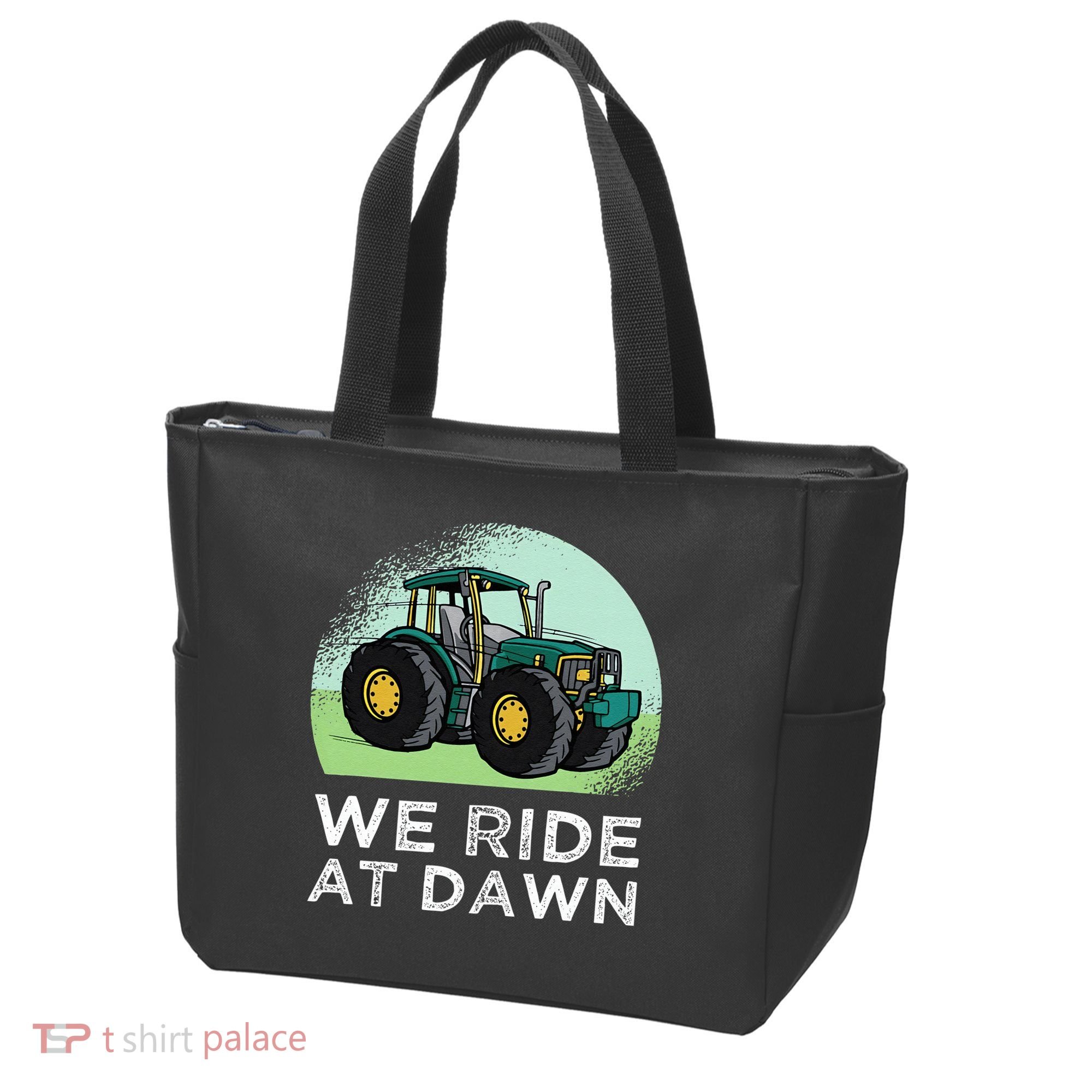 We Ride At Dawn Lawn Mower Lawn Mowing Funny Dad Tote Bag