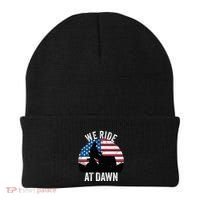 We Ride At Dawn Lawnmower Lawn Mowing Funny Dad Vintage Beanie thumb 0