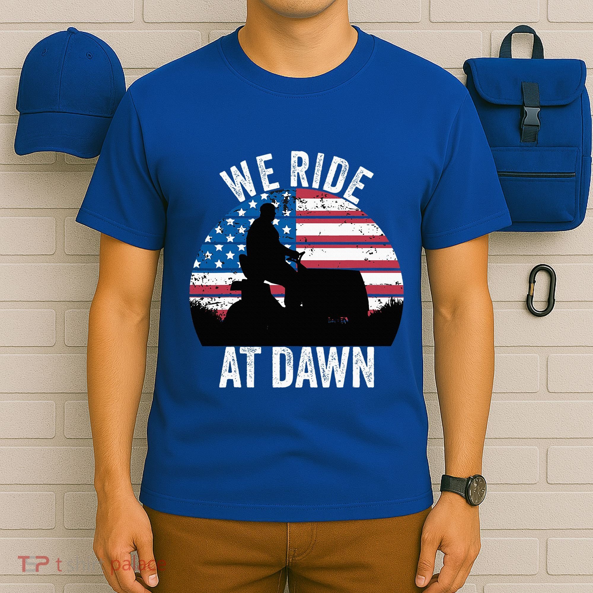 We Ride At Dawn Lawnmower Lawn Mowing Funny Dad Vintage T-Shirt