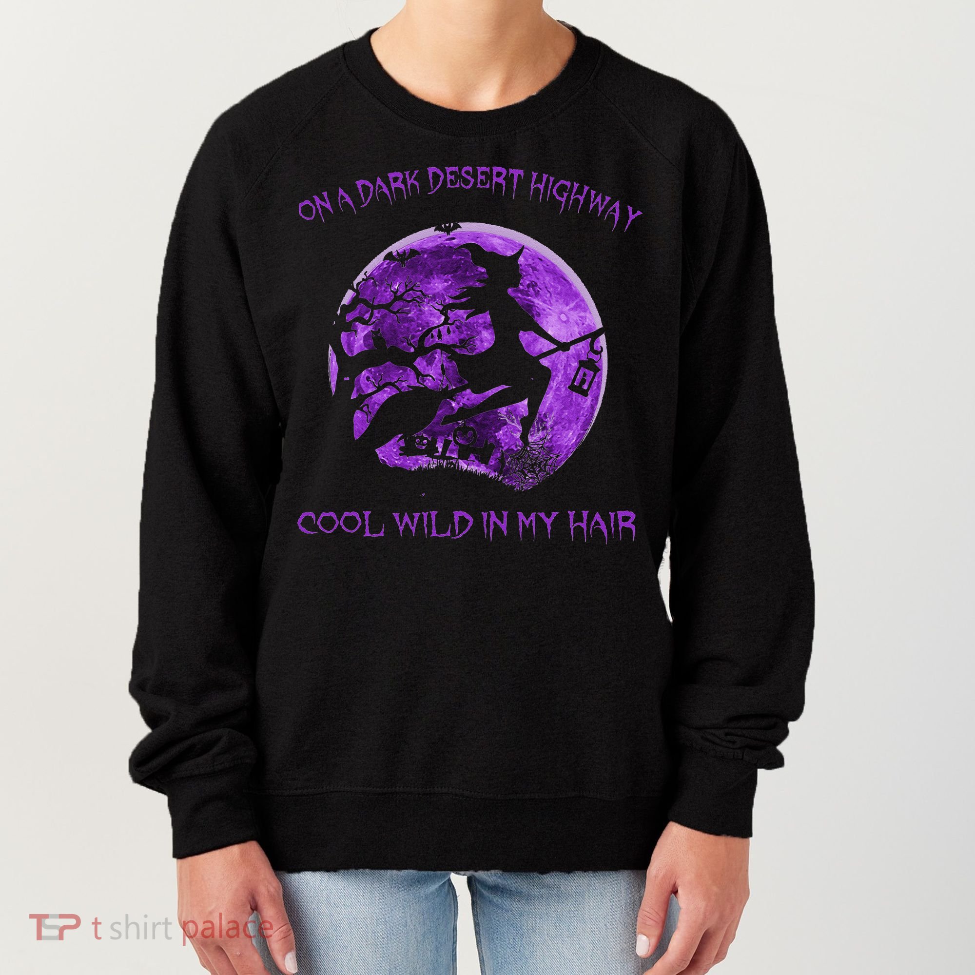 Witch Riding Brooms On A Dark Desert Highways Halloween Women's Sweatshirt