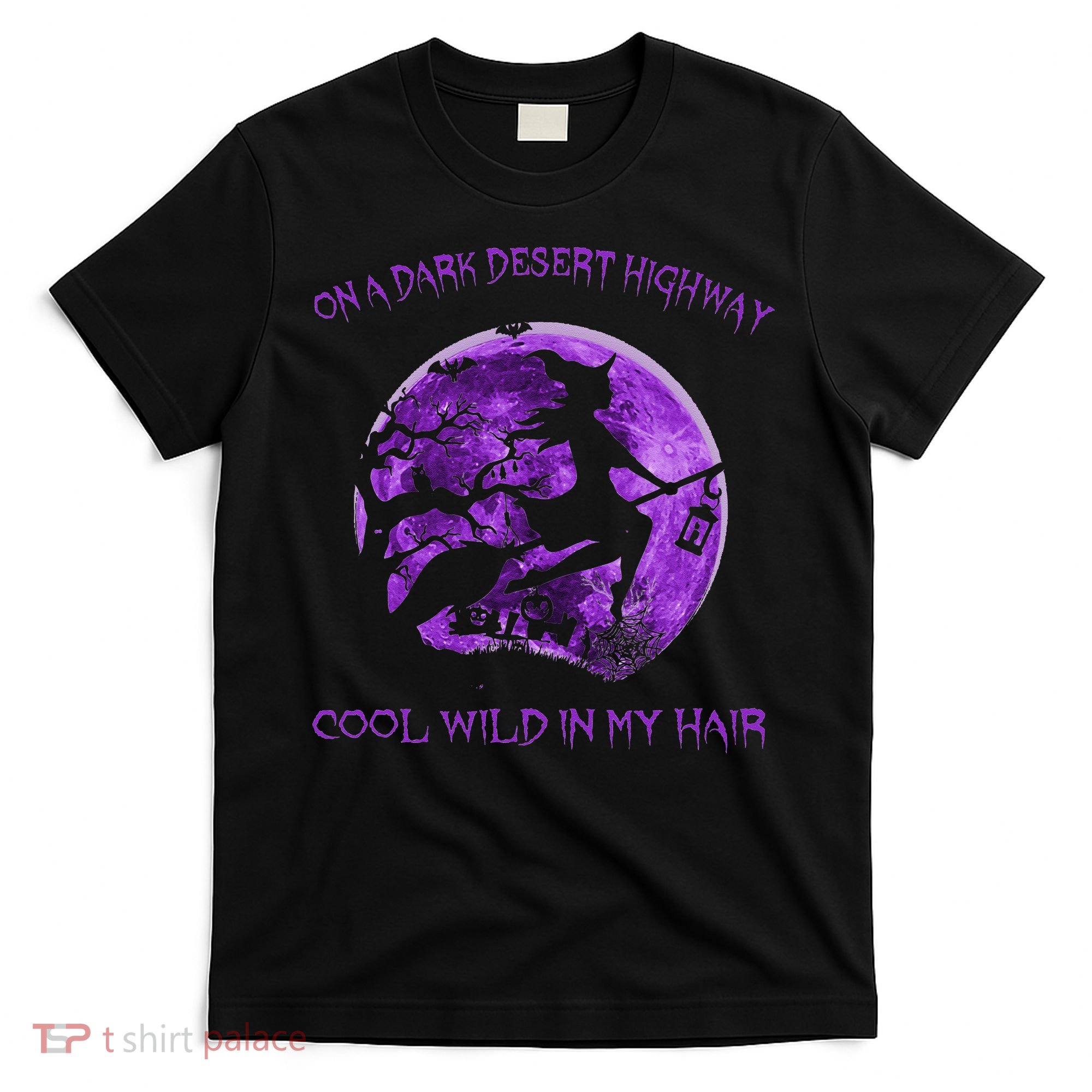Witch Riding Brooms On A Dark Desert Highways Halloween T-Shirt