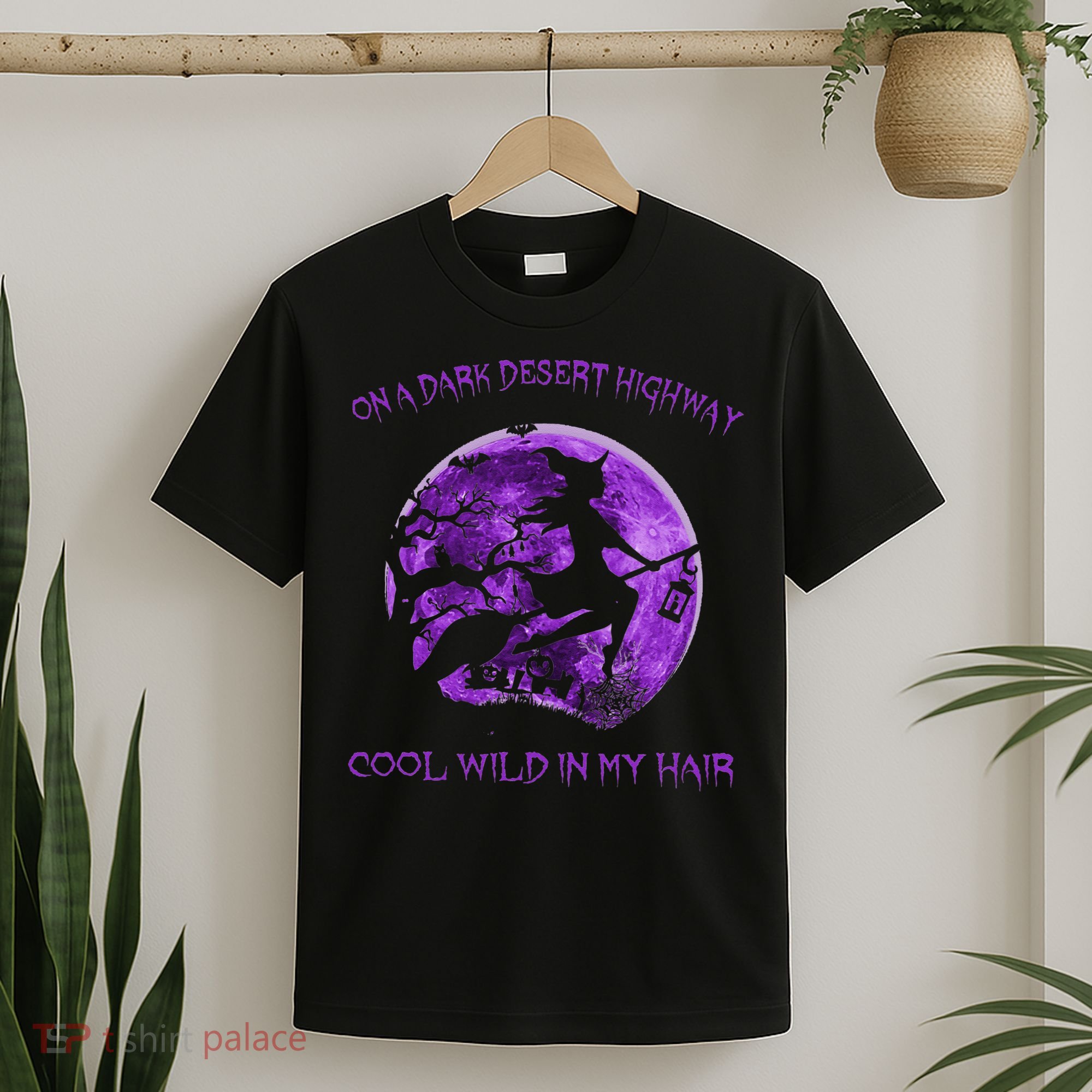 Witch Riding Brooms On A Dark Desert Highways Halloween T-Shirt