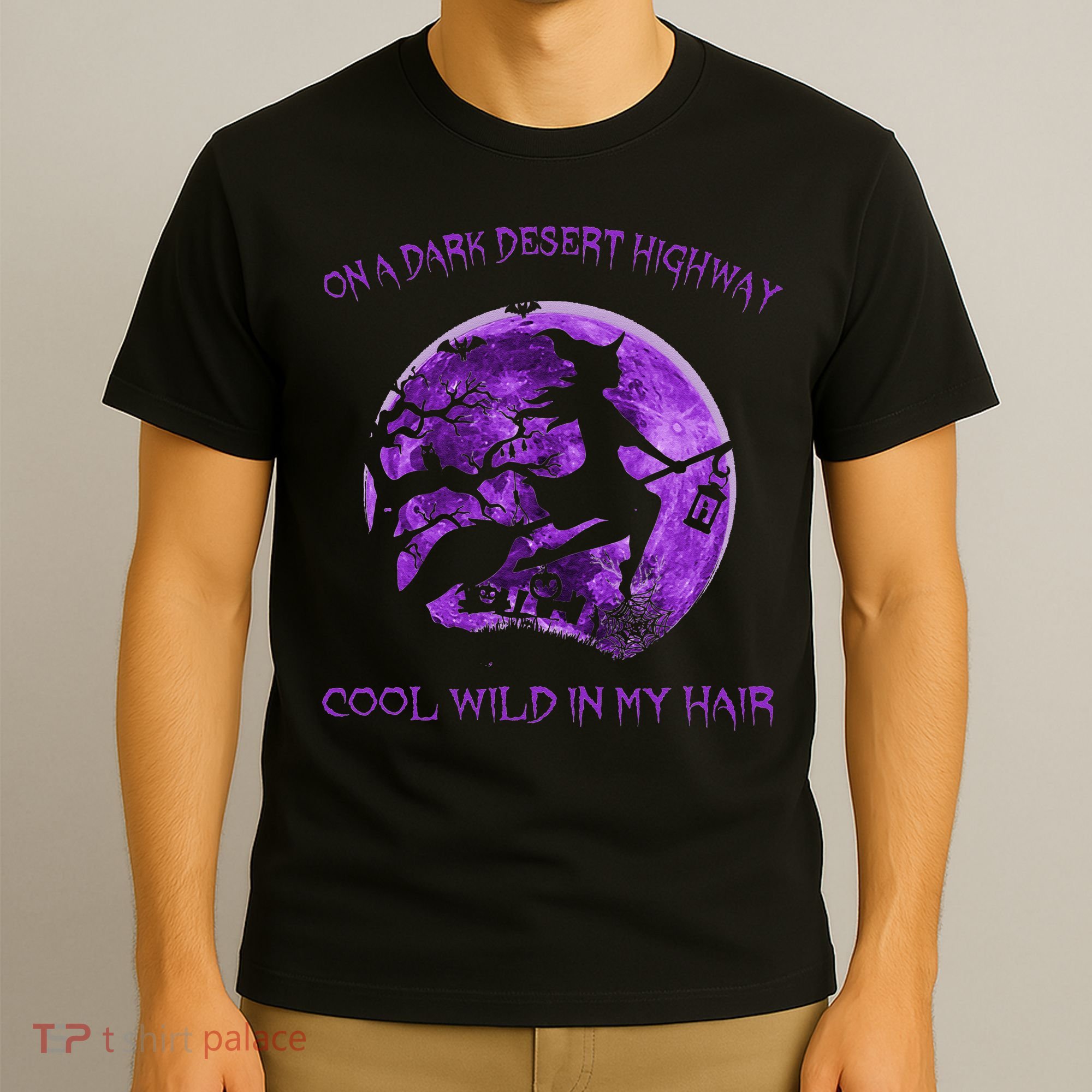 Witch Riding Brooms On A Dark Desert Highways Halloween T-Shirt