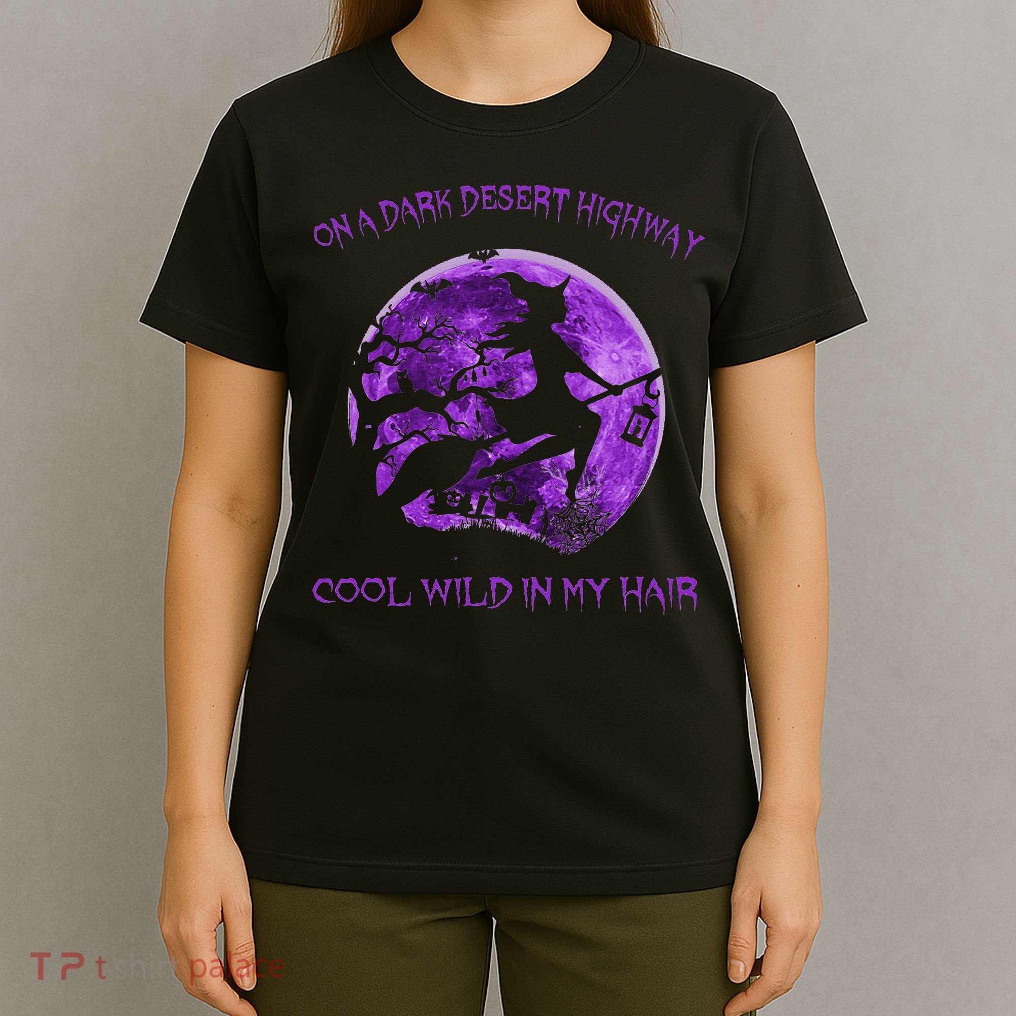 Witch Riding Brooms On A Dark Desert Highways Halloween T-Shirt